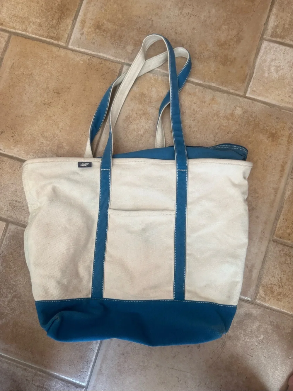 Lands End Canvas Tote Bag with Teal Trim - Women Bags